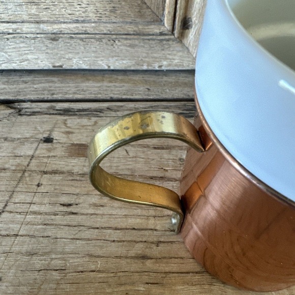 Vintage Set of 2 Copper & Porcelain Coffee Mugs Brass Handles Korea - Picture 8 of 11